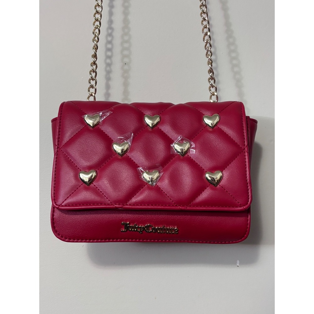 Juicy Couture Colorful Love‎ Flap Crossbody Red Quilted Heart Stud Bag nwt